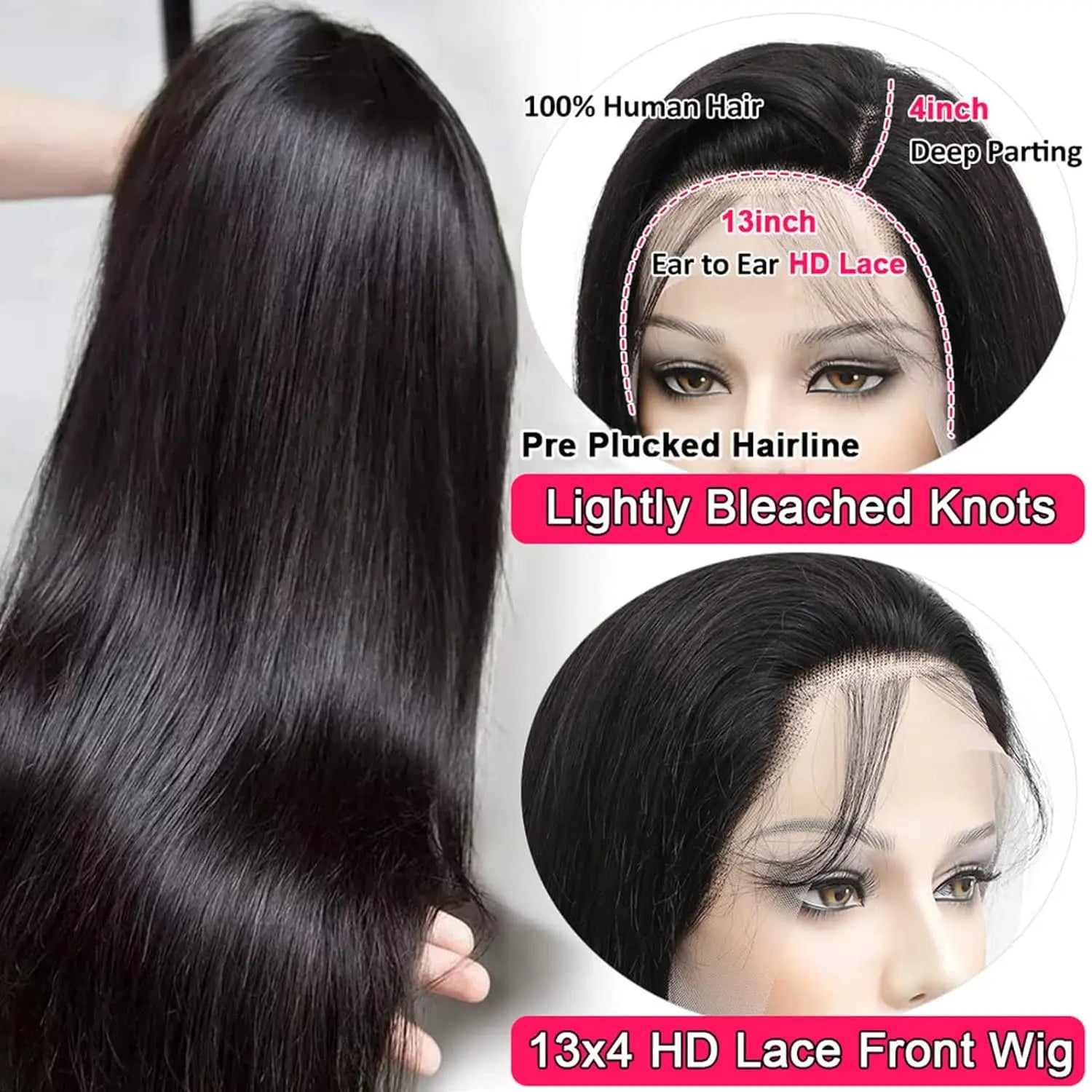 200% Density Hd Lace Front Wigs Human Hair Straight 13x4 Full Frontal Real Large Lace Wig 15A Grade 100% Virgin Human Hair