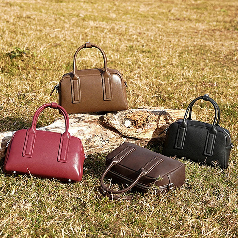 Burminsa Vintage Genuine Leather Pillow Small Shoulder Bags For Women 2025 Luxury Designer Crossbody Purses Tote Ladies Handbags