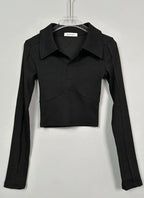 Elegant Coquette Women's Polo Neck T-Shirt - Long Sleeve, Chic Style, Effortless Elegance