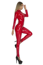 2025 Halloween Women's Wet Look Shiny PU Faux Leather Jumpsuit Suit Long Sleeve Zipper Open Crotch Latex Bodysuit Clubwear