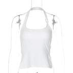 Dulzura Sleeveless Halter Side Slit Top With Button Sexy Casual Tank Party Club Streetwear Women'S Autumn Winter Clothes