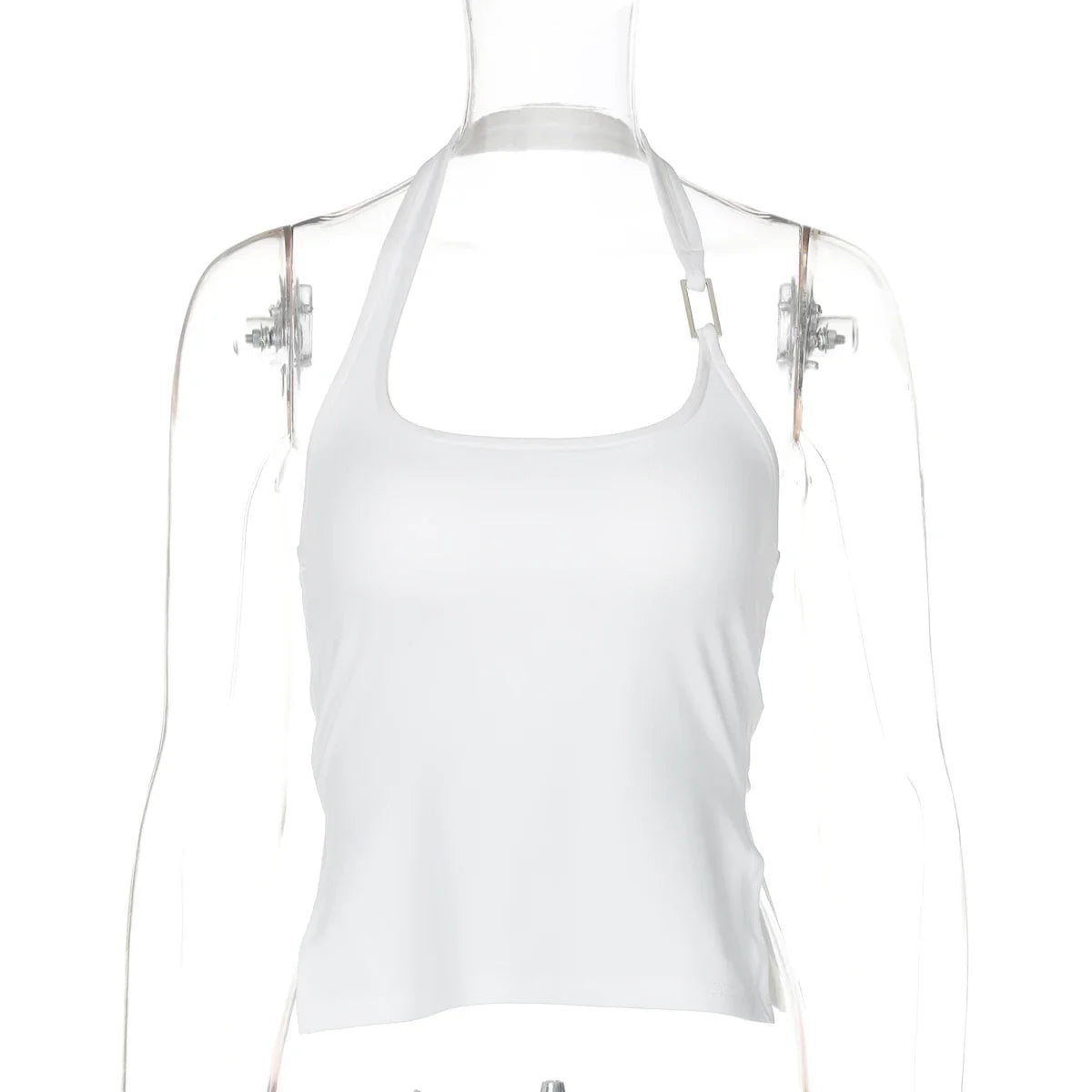 Dulzura Sleeveless Halter Side Slit Top With Button Sexy Casual Tank Party Club Streetwear Women'S Autumn Winter Clothes