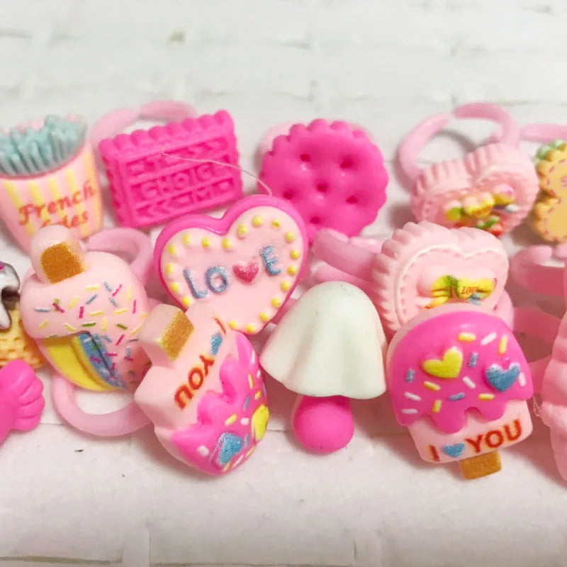 10pcs/lot Children's Cartoon Rings Candy Flower Animal Bow Shape Ring Set Mix Finger Jewellery Rings Kid Girls Toys Anillo