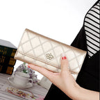 Black Long Wallets for Women PU Leather Diamond Pattern Purse Card Holder Crown Buckle Ladies Phone Bag Fashion Clutch Bag