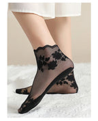 5 Pairs/Lot Socks women's Lace Transparent Lolita Invisible Summer Thin Non-slip Short  Ankle Black Low Cut Boat Sock