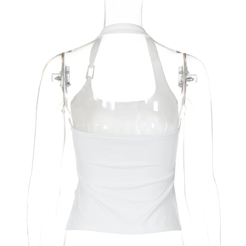 Dulzura Sleeveless Halter Side Slit Top With Button Sexy Casual Tank Party Club Streetwear Women'S Autumn Winter Clothes