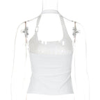 Dulzura Sleeveless Halter Side Slit Top With Button Sexy Casual Tank Party Club Streetwear Women'S Autumn Winter Clothes