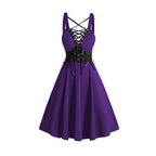 2025 Womens Gothic Dresses Sets Solid Color Open Front Crop Jacket and Lace Up Buckle Strap Crisscross Dress Outfit