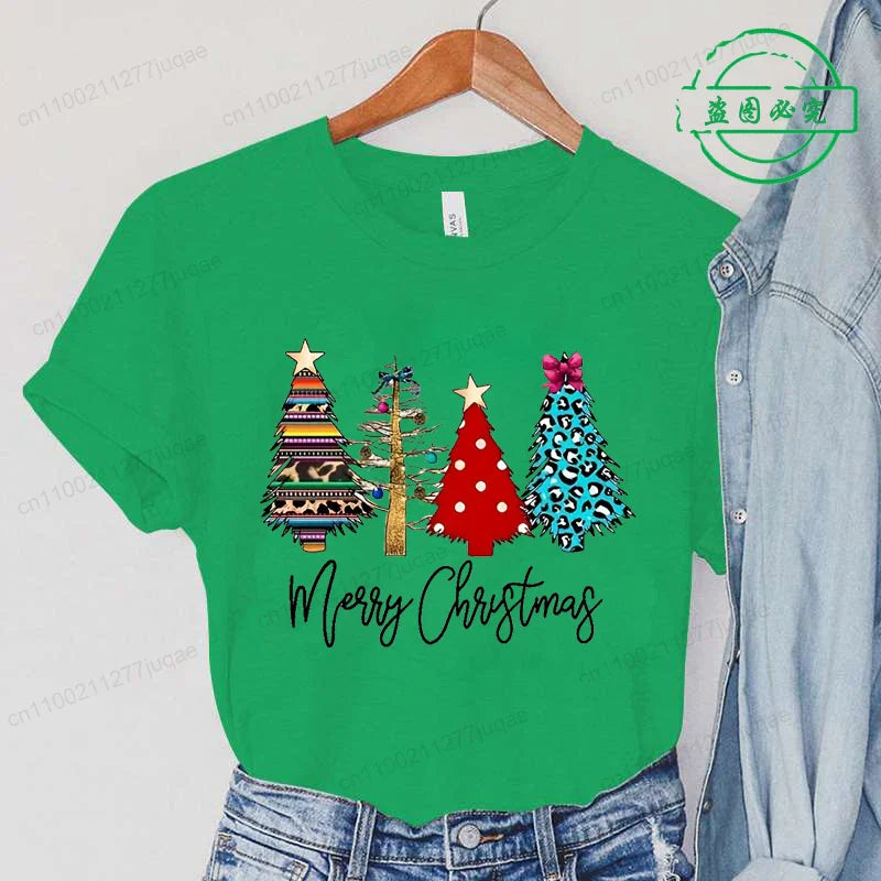 Christmas Lights Xmas Tree Print Fashion Graphic Women Tops Women Tshirt Tee Funny Christmas Party Aesthetic Shirt Camisas Mujer