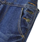 Casual Streetwear Hole Denim Jumpsuits Women 2024 Loose Suspenders Pocket Long Pants Waistline Straight Jeans Rompers