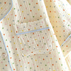 2025 New Summer Women's Pajama Set 100% Cotton Crepe Short Sleeve+Shorts+Pants 3-Piece Pajama Women's Cardigan Home Clothes