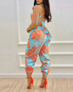 Elegant Women's jumpsuit 2024 Summer Fashion Strap Hollow Sexy Off waist Printed jumpsuit