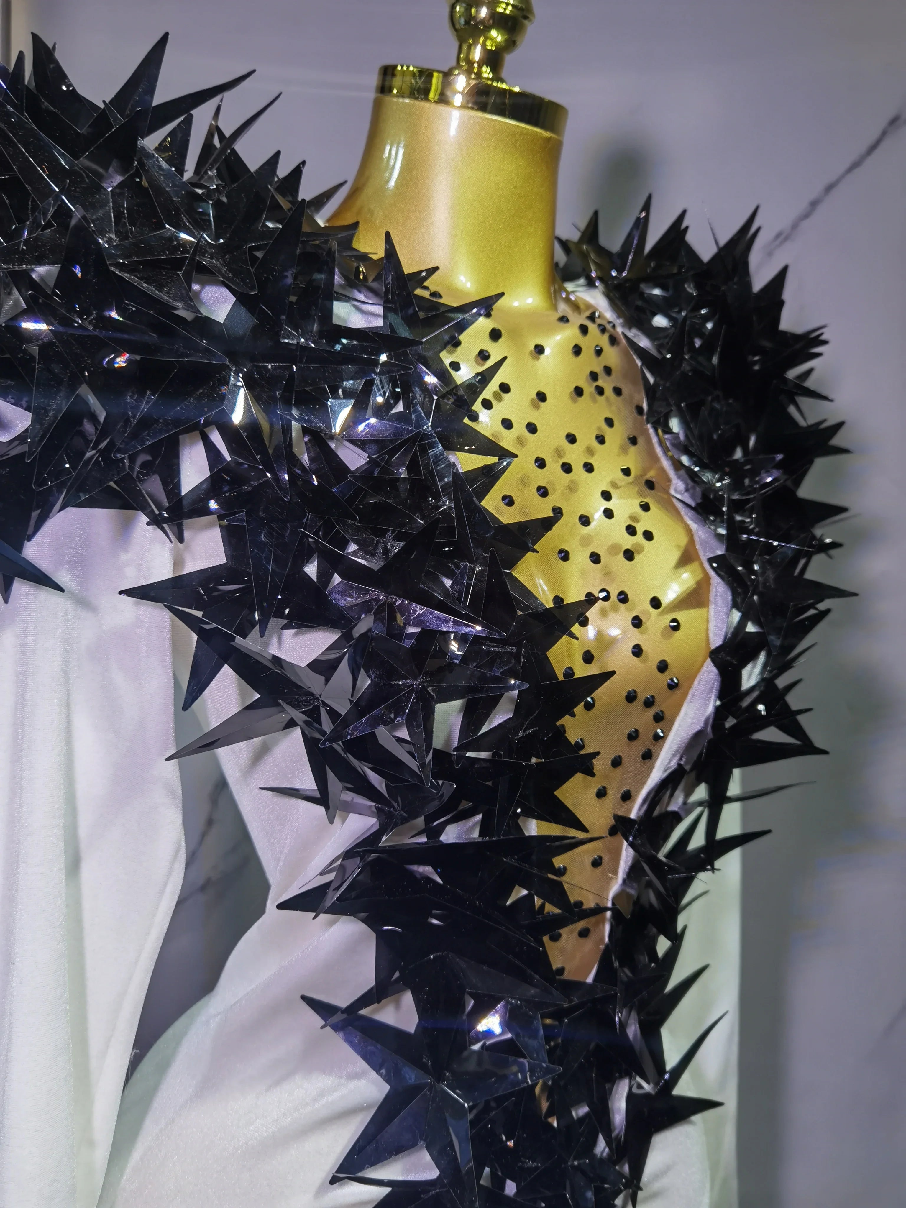 2025 New Shiny Black Rhinestone Velvet Long Sleeve Bodysuit Women Evening Party Club Gala Hosts NightClub Bar Stage Costumes