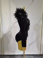 2025 New Shiny Black Rhinestone Velvet Long Sleeve Bodysuit Women Evening Party Club Gala Hosts NightClub Bar Stage Costumes