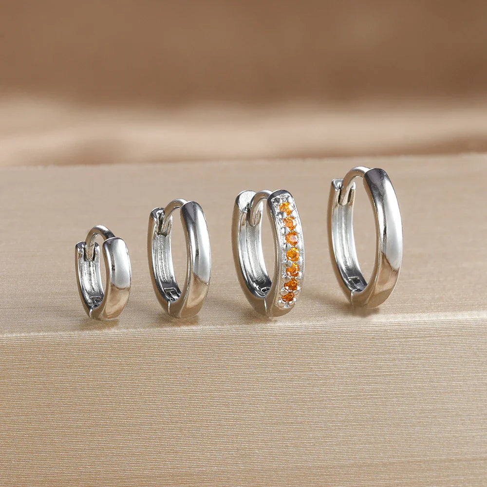 4PCS Set Stainless Steel Huggie Minimal Hoop Earrings 6/8/10mm Crystal Zirconia Helix Tragus Cartilage Earrings Piercing Jewelry