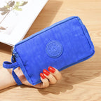 Bags Fabric Phone Purse Solid Color Coin Purse Three Zippers Bags Korean Style Wallets Women Wallets Wrinkle Clutch Bag