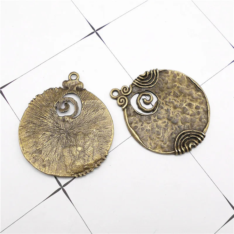 2PCS Antique Charm Ancient Tone Round Shaped Alloy Pendants Crafts 52*44mm Jewelry Making Accessory DIY Findings Charms Pendant
