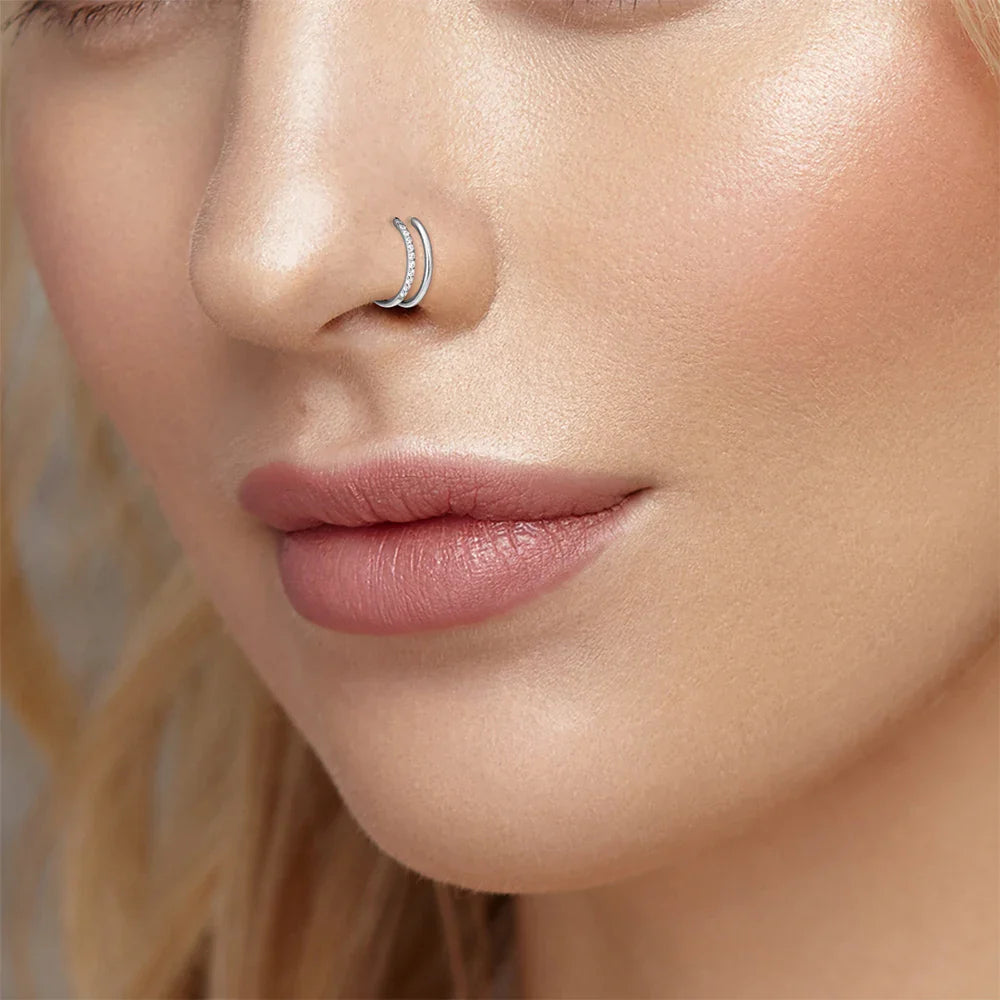 1/10PCS F136 G23 Titanium Piercing Nose Ring D Shape Hinged Segment CZ 16G Clicke Cartilage Tragus Helix Earrings Body Jewelry