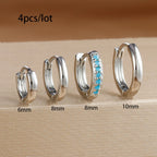 4PCS Set Stainless Steel Huggie Minimal Hoop Earrings 6/8/10mm Crystal Zirconia Helix Tragus Cartilage Earrings Piercing Jewelry
