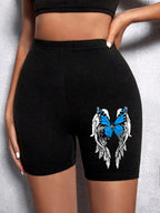 Casual Women Fitness Short Pantsbeautiful Dreamy Purple Butterfly Prints Leggings Short High Elastic Soft Thin Female Sportswear