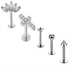 5PCS Flower Tragus Piercing Set Flat Back Cz Cartilage Stud Earring Helix Jewelry Conch Rook Stud Lot Labret Lip Piercing Bulk