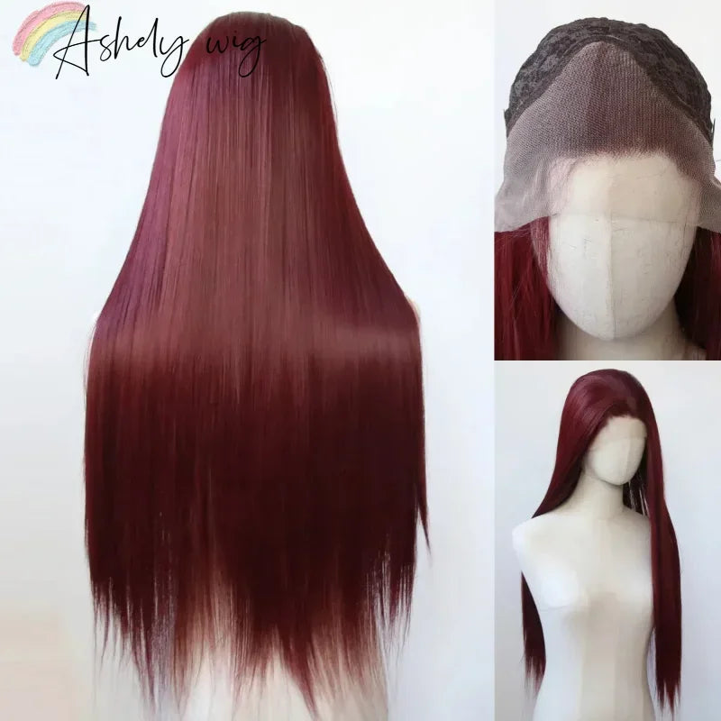 13*4 Dark Brown Synthetic Lace Front Wigs Chocolate Brown Long Straight Lace Front Wig for Women Pre Plucked Natural Hairline