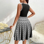 Dress 2025 Summer Commuter Color Contrast Printed Round Neck A-line Sleeveless Dress Short Skirt Casual Fashion Mini Dress Women