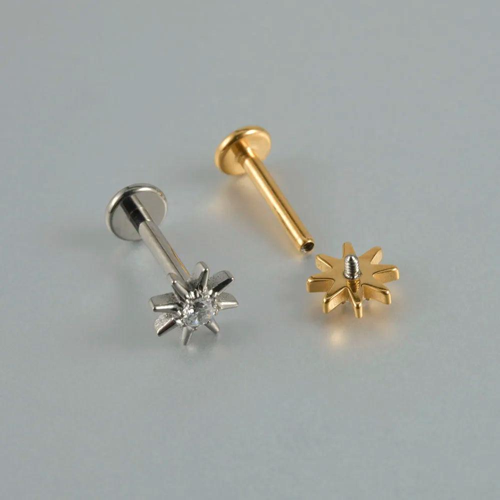 ASTM F136 Solid Titanium Internally Threaded Cross Cz Cartilage Earrings Stud Helix Tragus Lobe Piercing Labret Lip Ring Jewelry