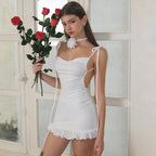 2024 European and American New High end Y2K Sexy Open Back Lace up Slim Fit Spicy Girl Short Skirt