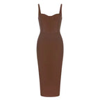 Dark Brown Long Dress Strap Sleeveless Bodycon Bandage Dress Sexy Fashion Women's Summer Celebrity Evening Party Dress Vestidos