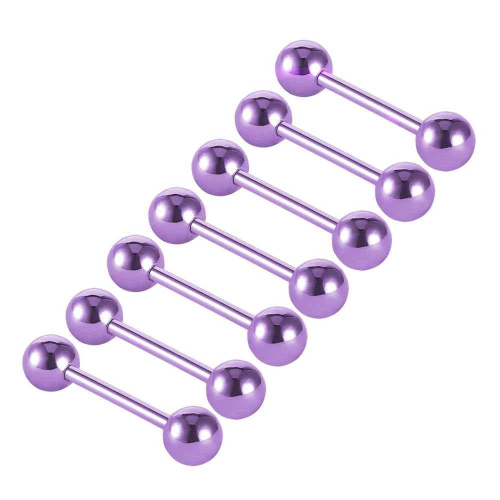 7pcs/lot Titanium Plated Piercing Tongue Rings Bars Girls 14G Tongue Piercing Barbells Stainless Steel Body Jewelry SD84