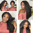 Afro Kinky Straight V Part Wigs with Bouncy Curls Short Synthetic Glueless Wigs for Black Women No Leave Out Clip in Half Wigs