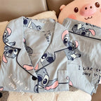 Cartoon Stitch Long Sleeved Sleepwear Pajama Sets Women's New Lazy Style Home Clothes Can Be Worn Outside Women's Pajamas Set