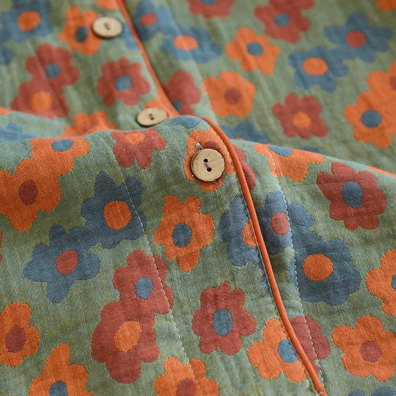 2025 New Spring/Summer Pajamas Three Piece Set Thin 100%Cotton Crepe Ladies Short Sleeves+Shorts+Pants Flip Collar Home Suit Set