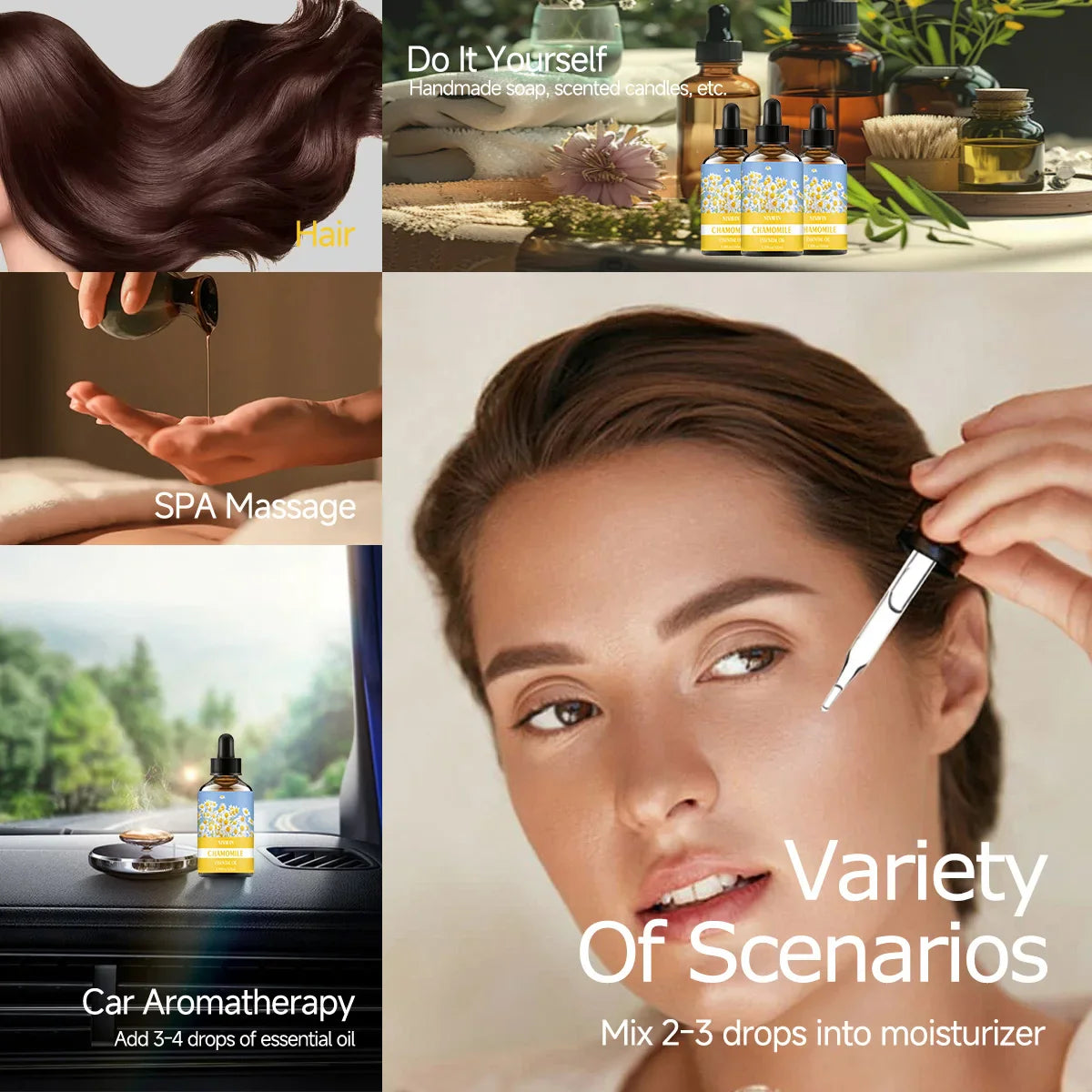 30ml/60ml/100ml chamomile essential oil is suitable for facial hydration, moisturizing, hair care, skin care, and perfume making