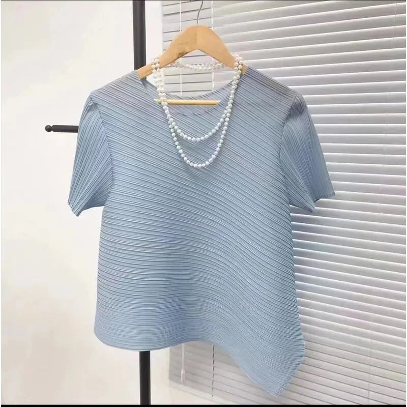 2025 Fold Fashion Summer Shirts Short-Sleeved T Shirt Women's Sleeveless Vest Waistcoat Tops Loose Blouse Shirt Tee Female