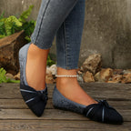 2025 Spring Autumn Pointed Bow Flat Shoes Women's Fashion Lightweight Comfortable Casual Shoes  Large Size Women Loafers