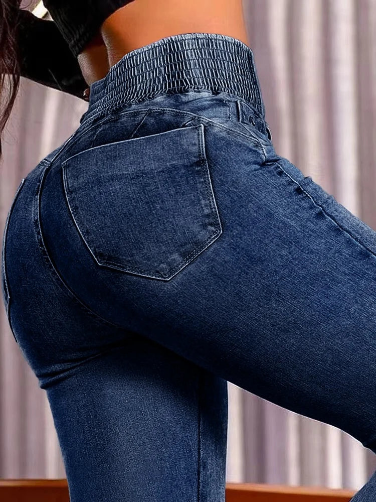 2025 Fashion Straight High Waist Jeans Women Elastic Skinny Denim Pants Y2K Trousers Shaping Butt Lift Slim-fit Jeans Black