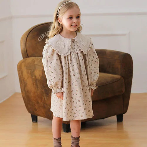 2025 New Spring European American Style Sister Clothes Kids Princess Dresses Long Sleeved Cotton Print 2-7Yrs Girl Party Dress