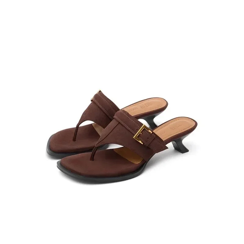 2025 New French Small Cool Drag Square Toe Flip Flops Stiletto Slippers for Women