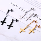 BONISKISS Men Women Stainless Steel Inverted Upside Down Cross Earring Church of Satan Temple Occult Satanic Witchy Stud Jewelry
