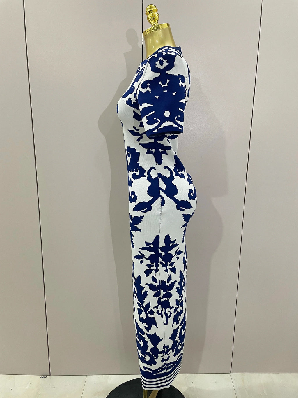 2025 New Sexy Short Sleeve Jacquard Blue Bandage Bodycon Long Dress Women Celebrity Elegant Evening Club Party Luxury Dresses