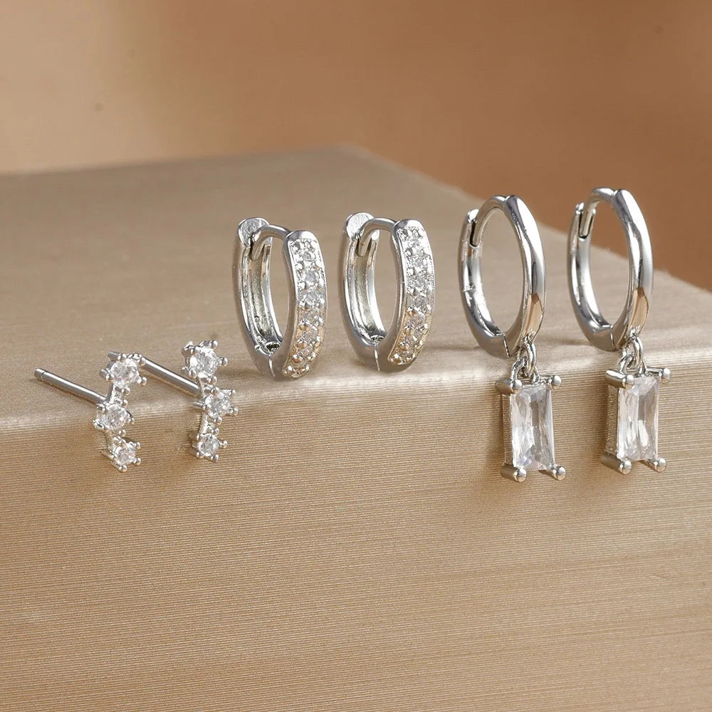 3 Pairs Exquisite Zircon Little Huggies Hoop Earrings Set for Women Stainless Steel Unique Cartilage Earring Piercing Jewelry
