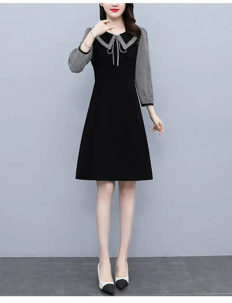 2025 New Spring Autumn Wear Temperament Small Flavor Style Slim Skirt Doll Collar Fashion Dress Women