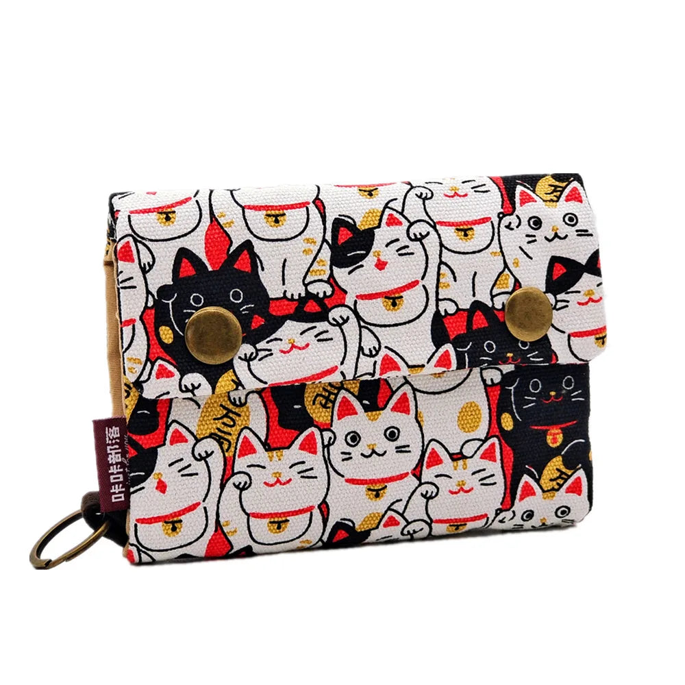 1pcs New Canvas Cartoon Totoro Cat Printed Flower Dog Women Short Wallet Cute Mini Money Key Bag Coin Pocket Purse for Children