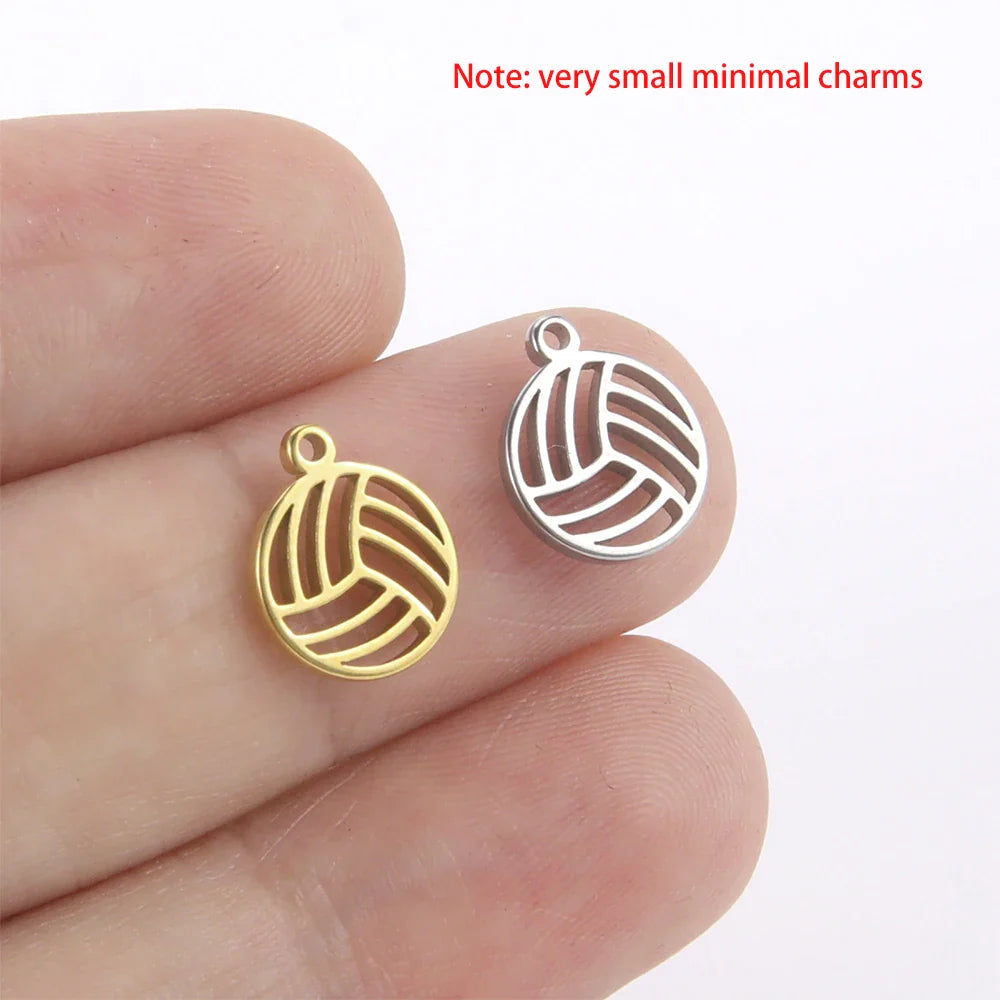 EUEAVAN 5pcs Mini Charms Stainless Steel Volleyball Charm for Bracelet Necklace Earrings DIY Jewelry Making Supplies Wholesale