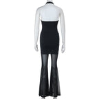 American Fashion Gothic Style Mesh Black Silk Sexy Trousers Suit Women's Summer Street Hip-hop Y2K Black Flared Pants