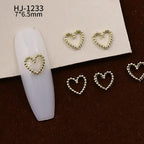 20PCS 3D Glossy Gold Silver Metallic Love Heart Various Crook Frame Solid Alloy Nail Art Rhinestones Decorations Manicure Charms