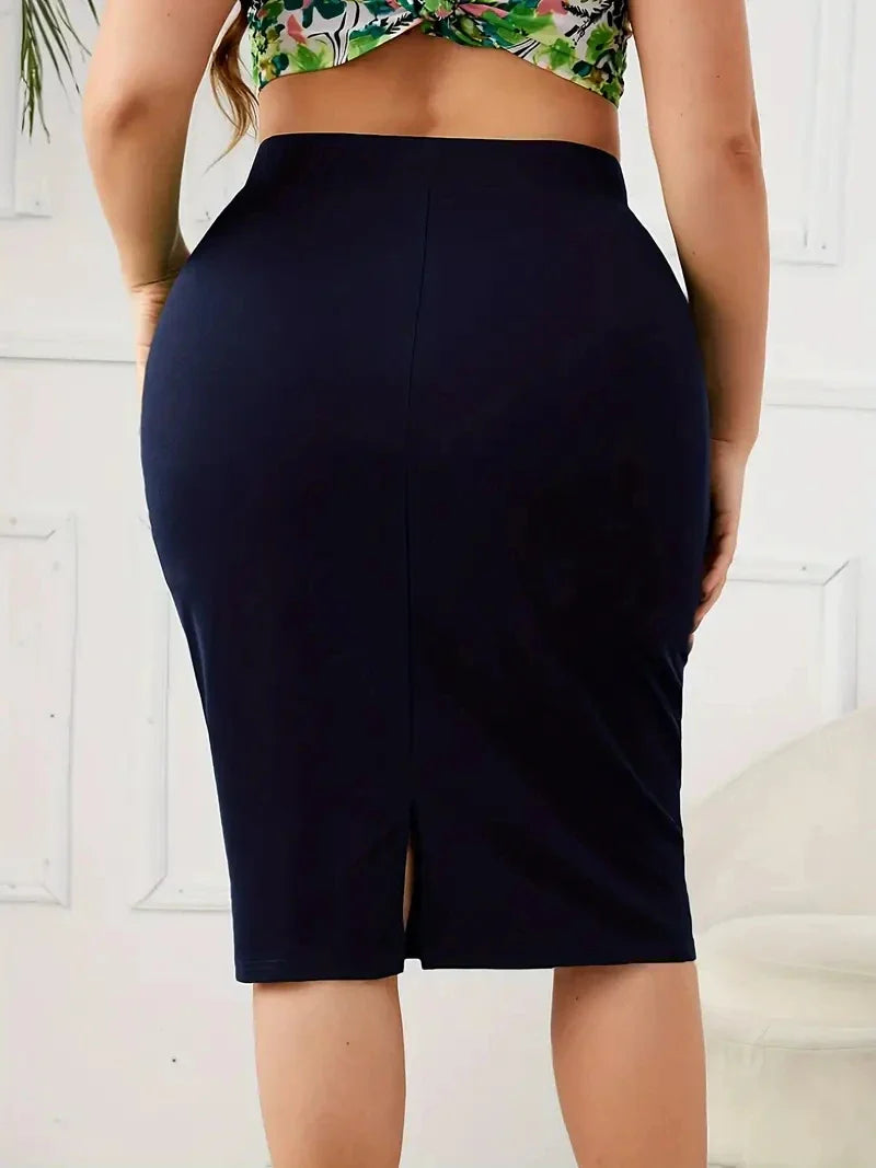 2025 Summer Plus Size Solid Slim Skirt Casual High Waist Slit Skirt  Women's Plus Size Clothing