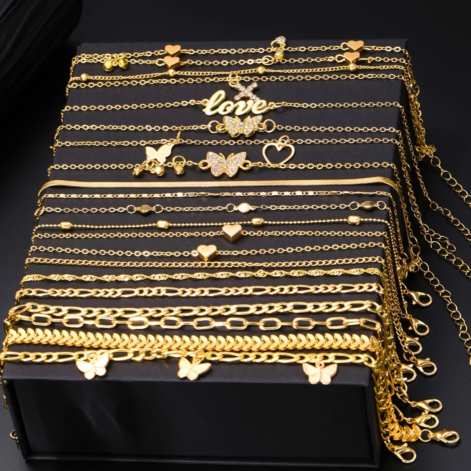 18Pcs Bohemian Summer Beach Anklet Set For Women Vintage Butterfly Heart Crystal Pendant Foot Bracelets Fashion Jewelry Gift New